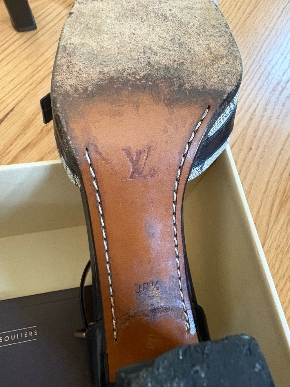 Louis Vuitton Navy Monogram Ankle-Strap Pumps, with box, size 36.5 - Picture 6 of 7